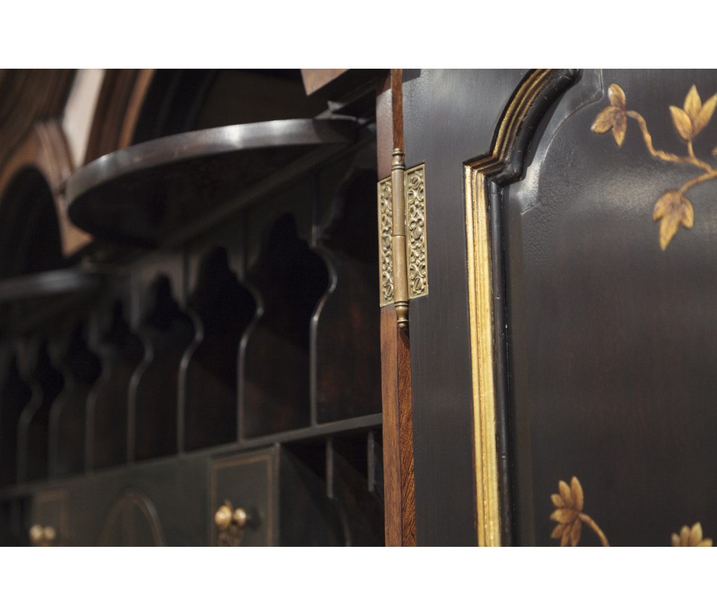 Queen Anne Walnut Bureau with Chinoiserie Interior & Mirrored Doors