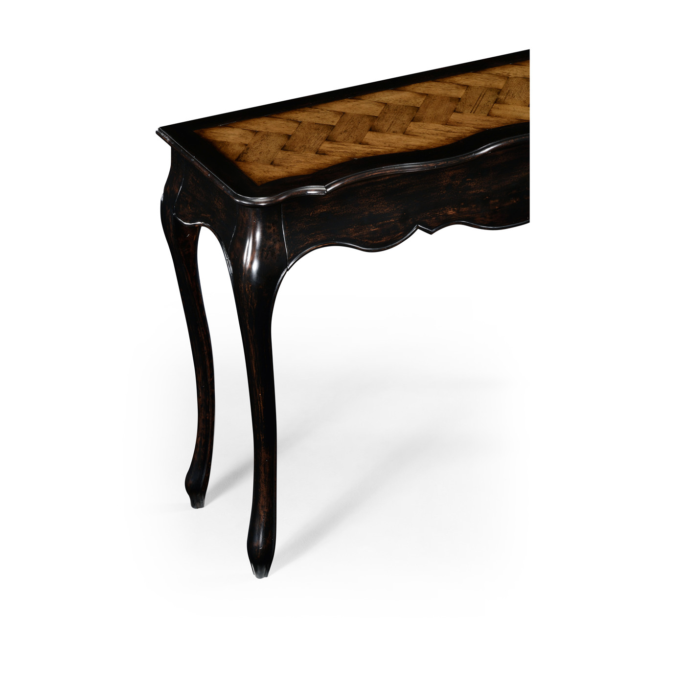 French style black finish console parquet top