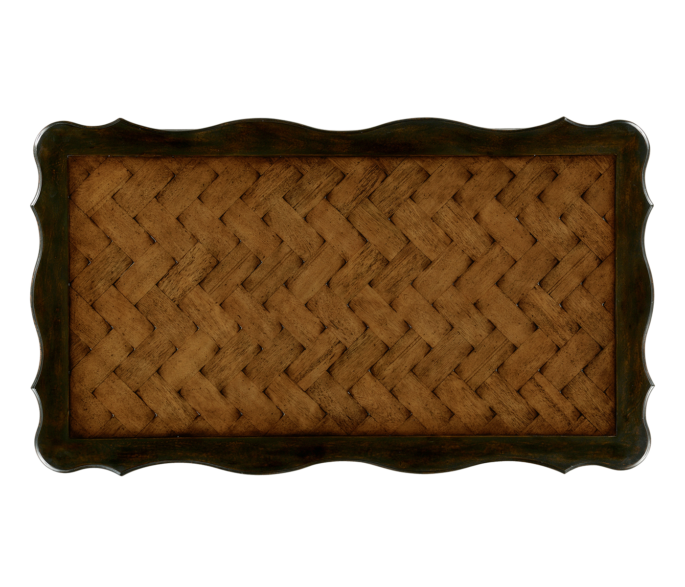 French style black finish coffee table parquet top