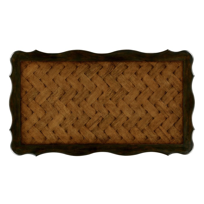 French style black finish coffee table parquet top