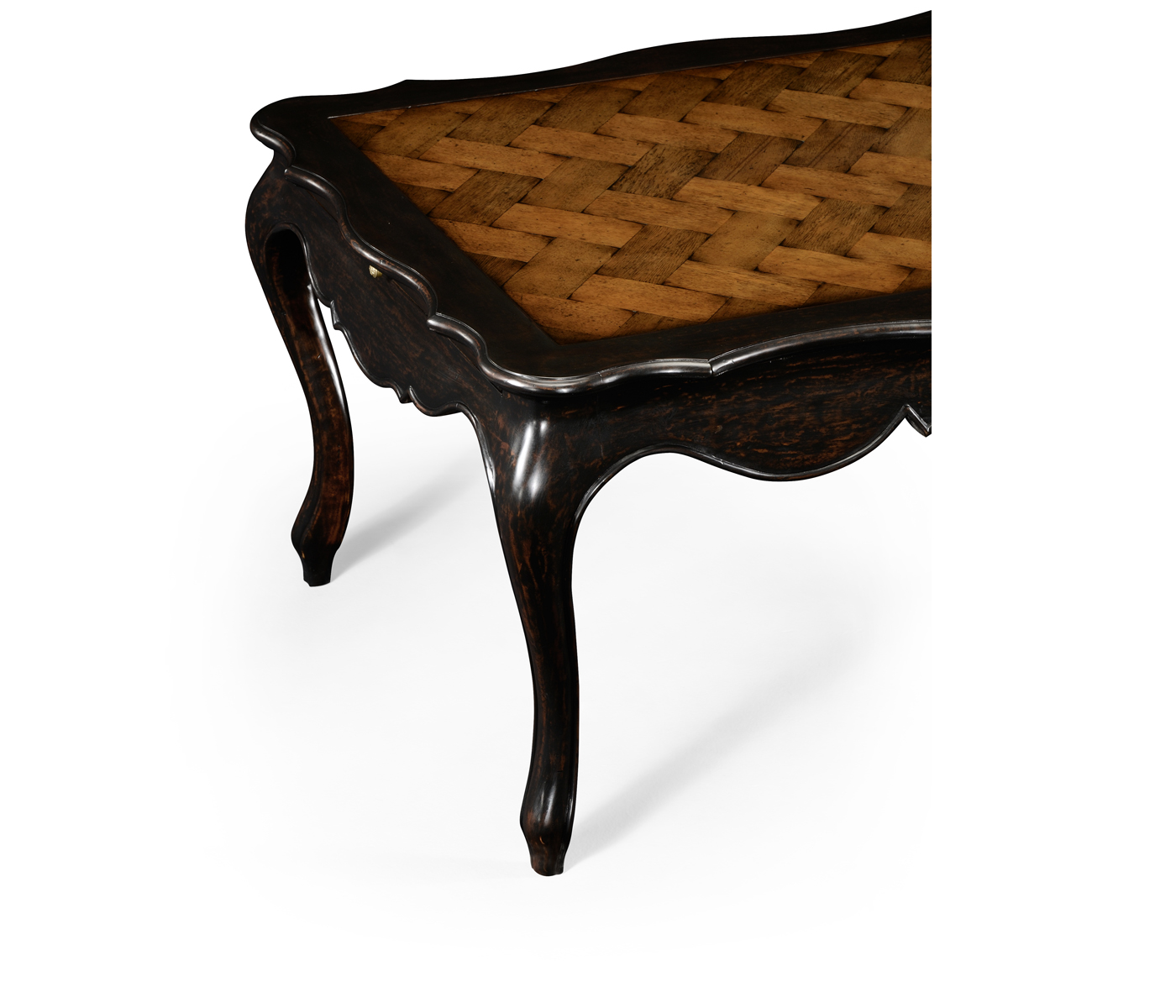 French style black finish coffee table parquet top