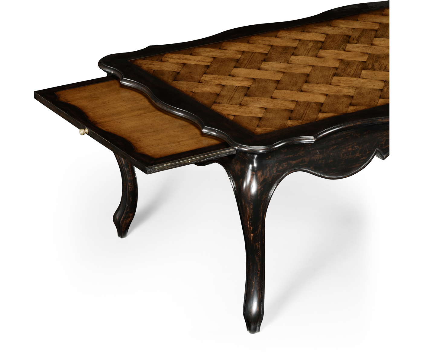 French style black finish coffee table parquet top