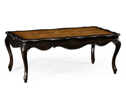 French style black finish coffee table parquet top