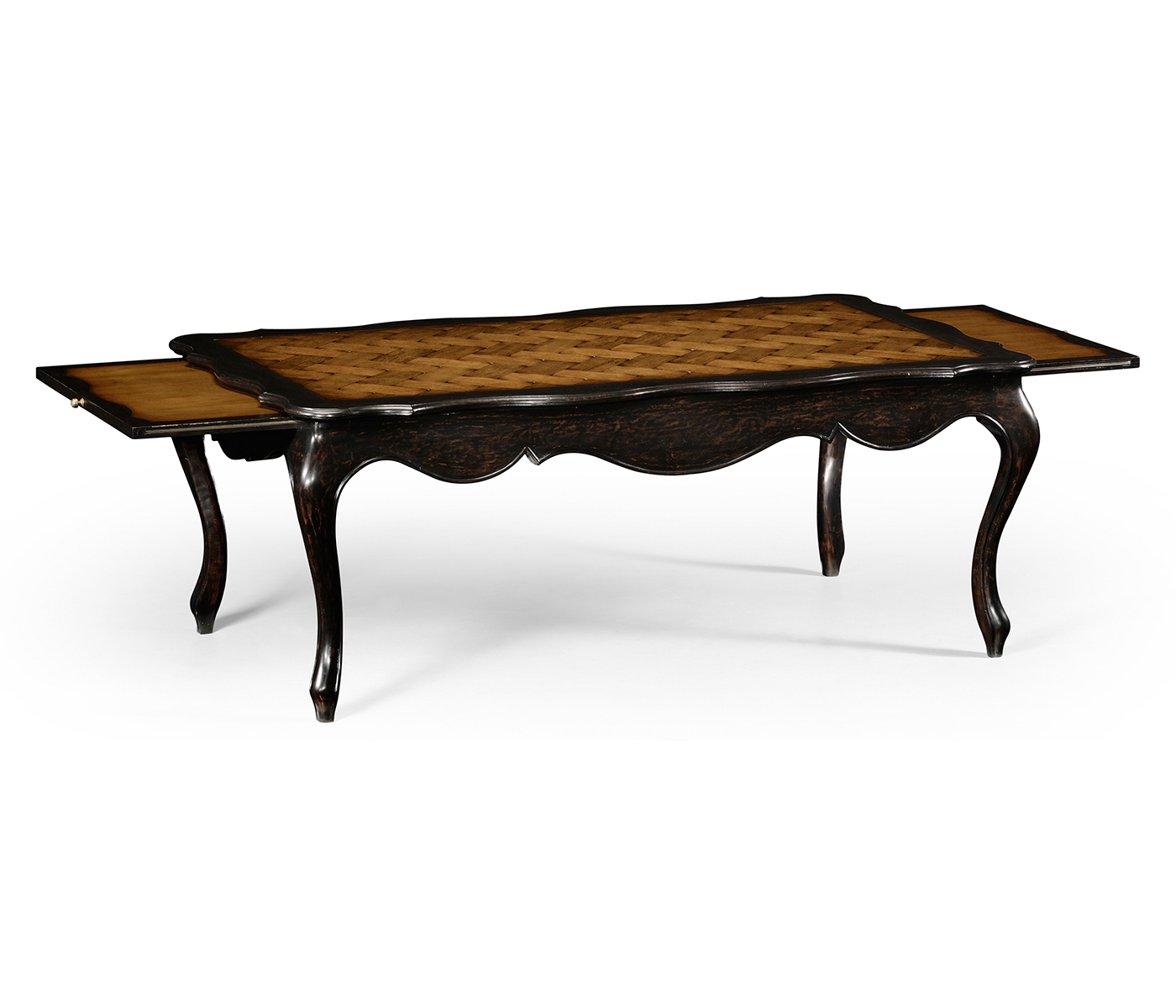 French style black finish coffee table parquet top