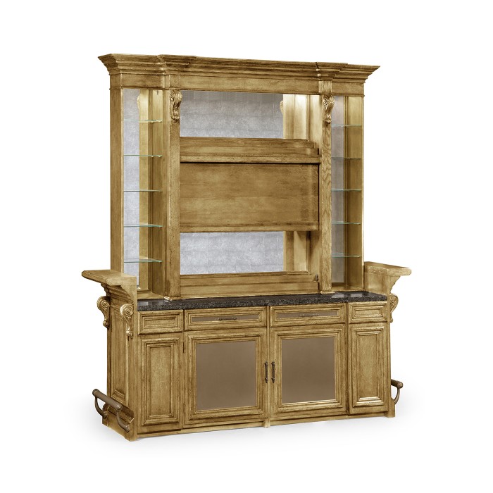 Rear Panel of Linenfold Natural Oak Home Bar