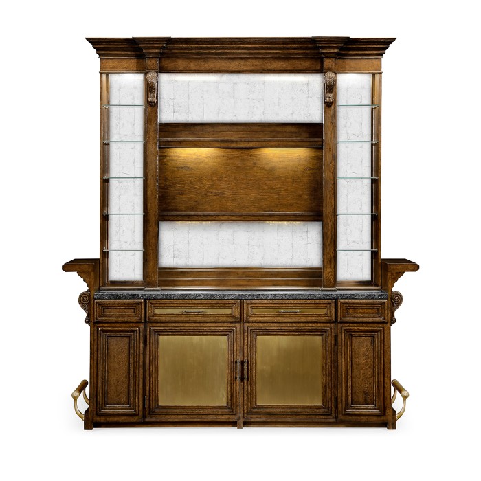 Rear Panel of Linenfold Dark Oak Home Bar