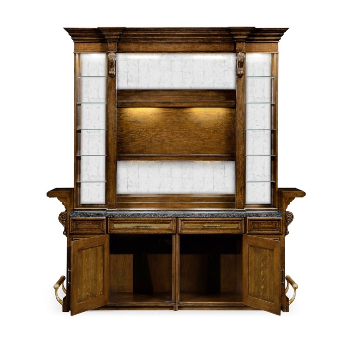 Rear Panel of Linenfold Dark Oak Home Bar