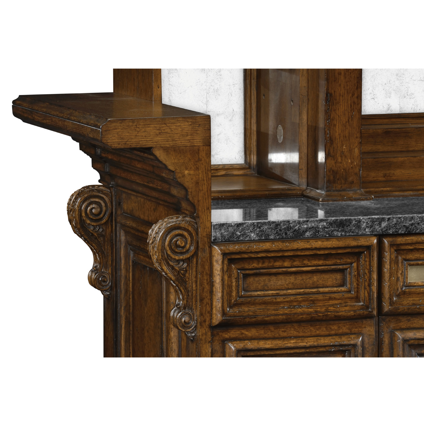 Rear Panel of Linenfold Dark Oak Home Bar