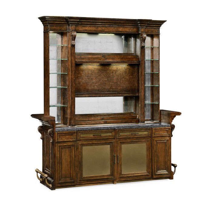 Rear Panel of Linenfold Dark Oak Home Bar