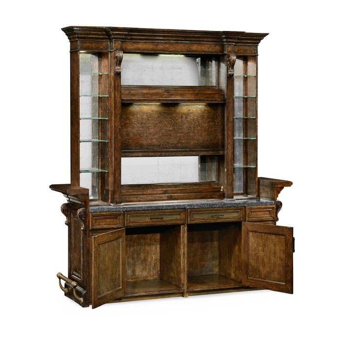 Rear Panel of Linenfold Dark Oak Home Bar