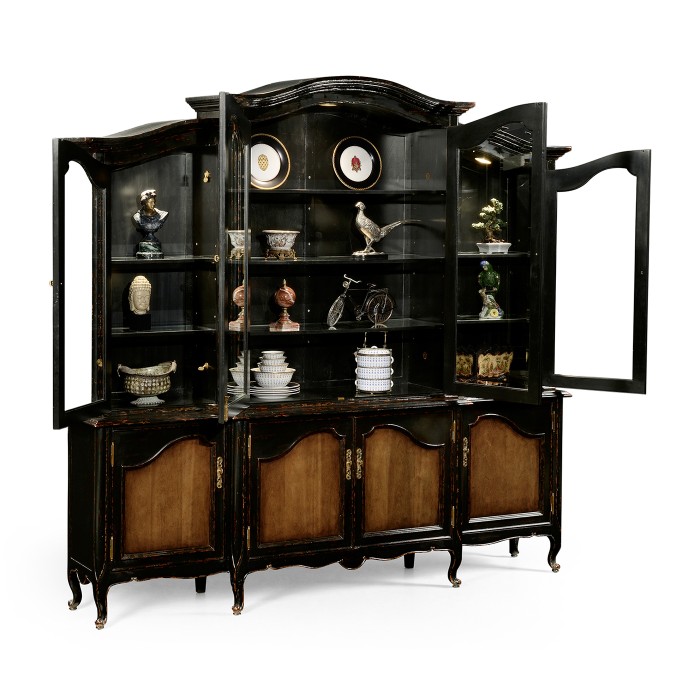 French country style black finish triple cabinet