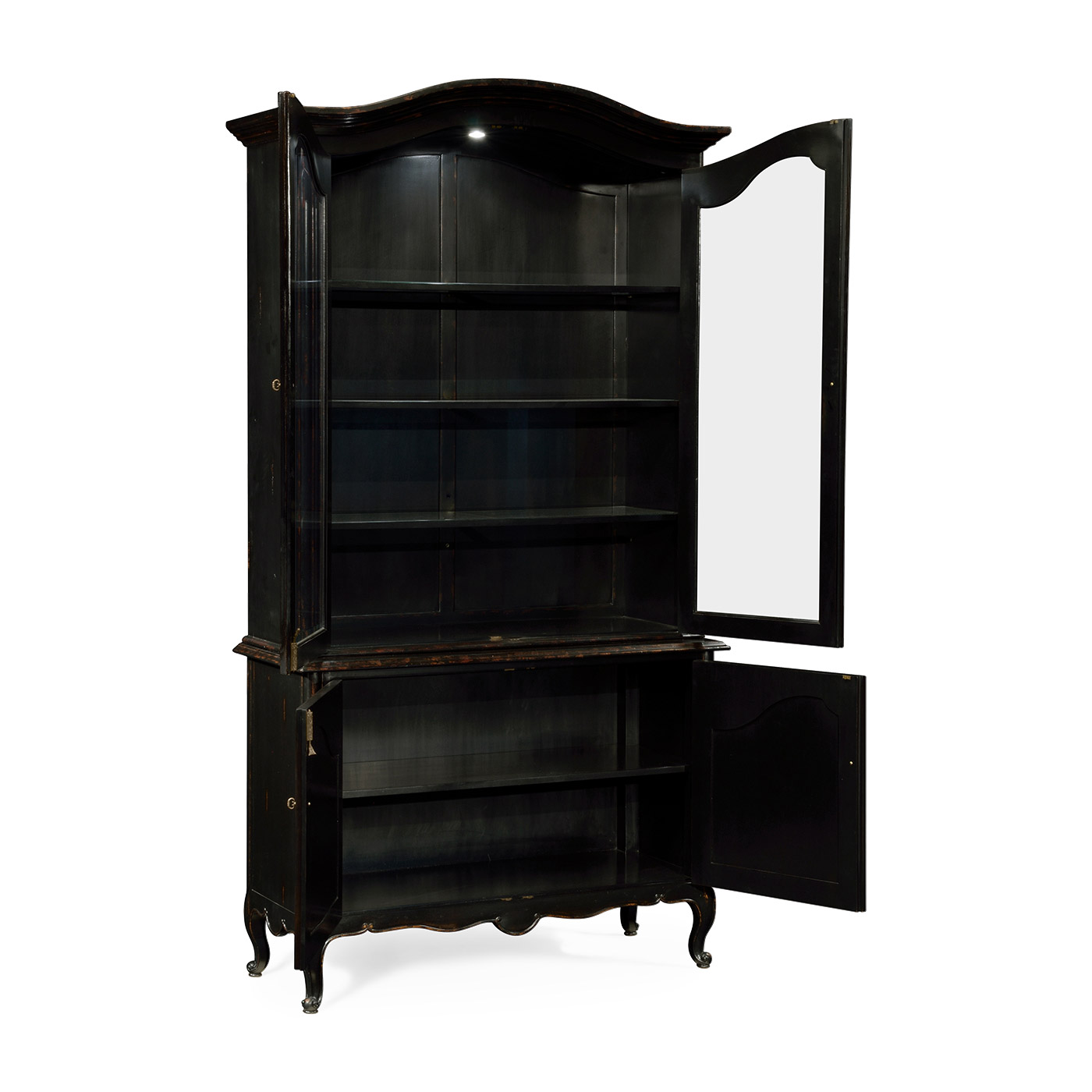 French country style black finish display cabinet