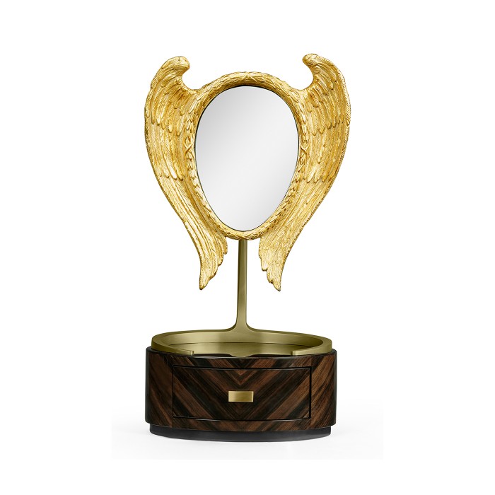 Classical Gilded Winged Macassar Ebony High Lustre Dressing Mirror with Drawer