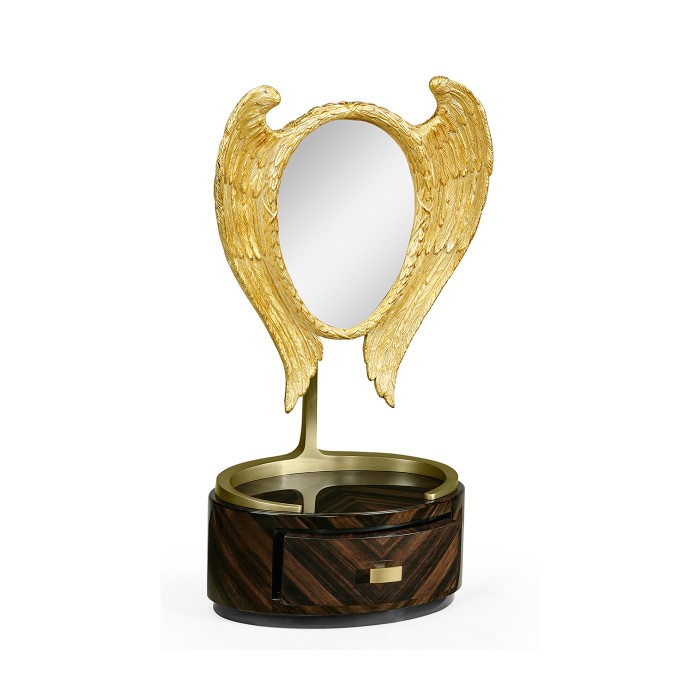 Classical Gilded Winged Macassar Ebony High Lustre Dressing Mirror with Drawer