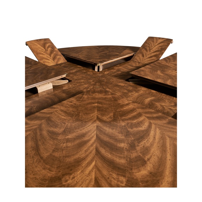 Crotch Walnut Circular Dining Table with Self–Storing Leaves 59