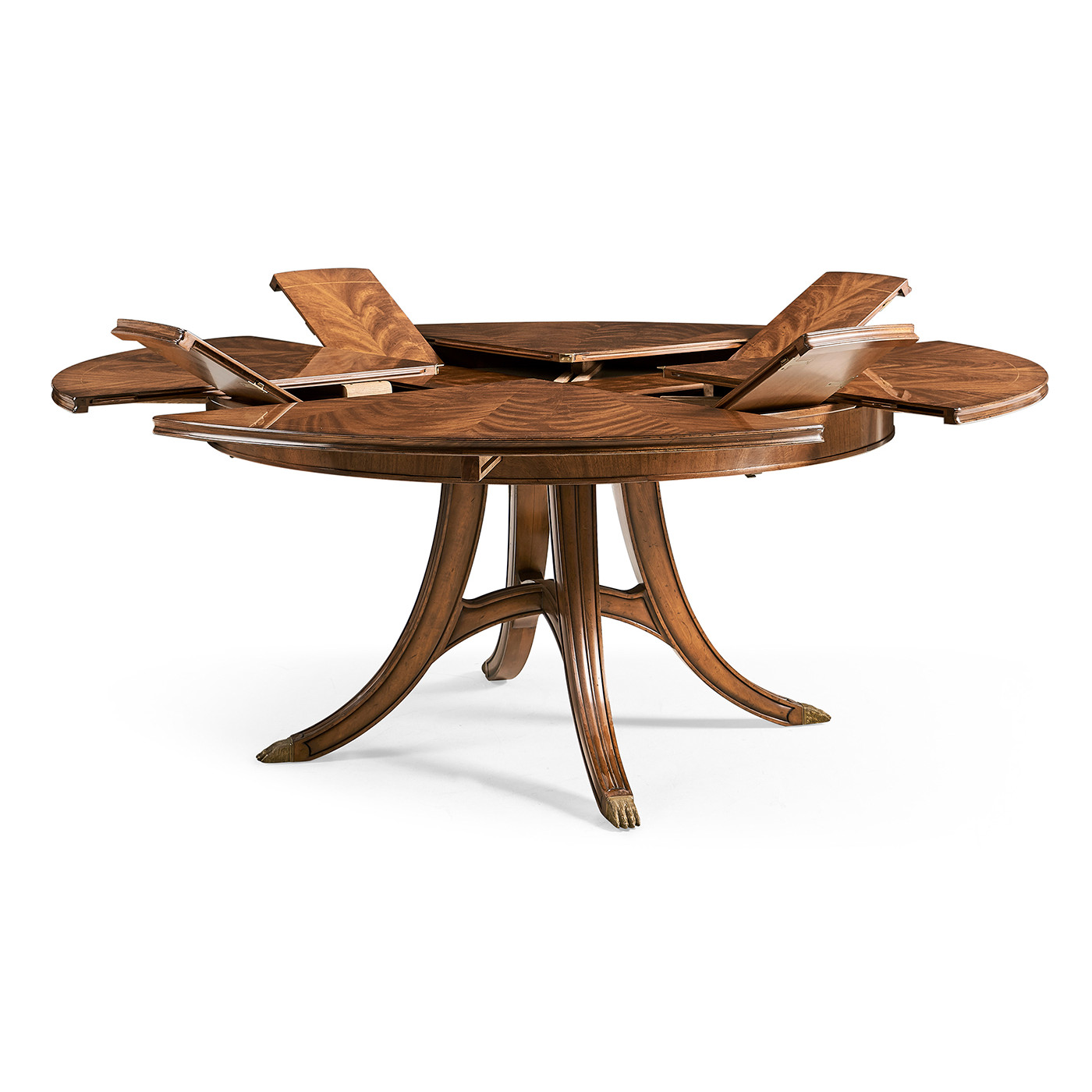 Crotch Walnut Circular Dining Table with Self–Storing Leaves 59