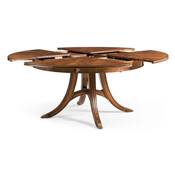 Crotch Walnut Circular Dining Table with Self–Storing Leaves 59