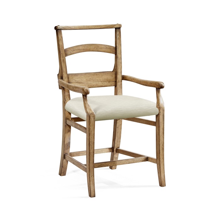 Rustic Light Driftwood Church Dining Arm Chair