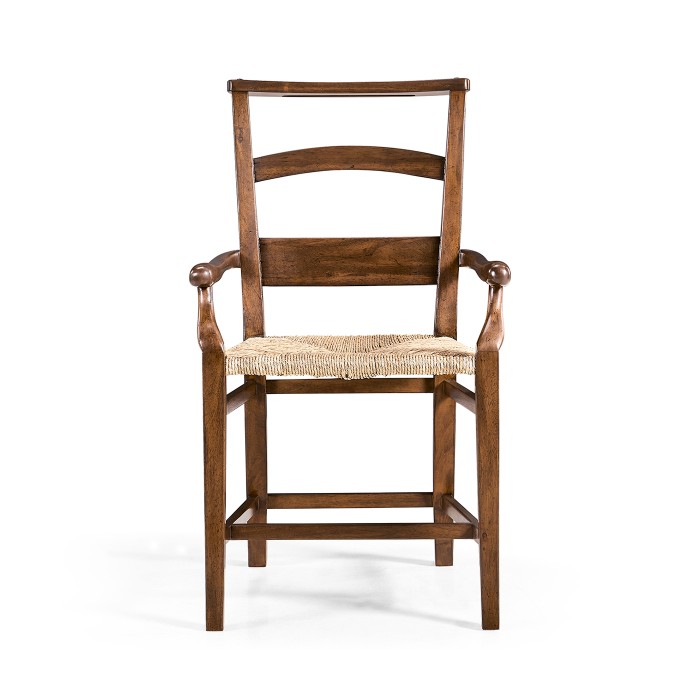 Rustic Walnut Church Dining Arm Chair