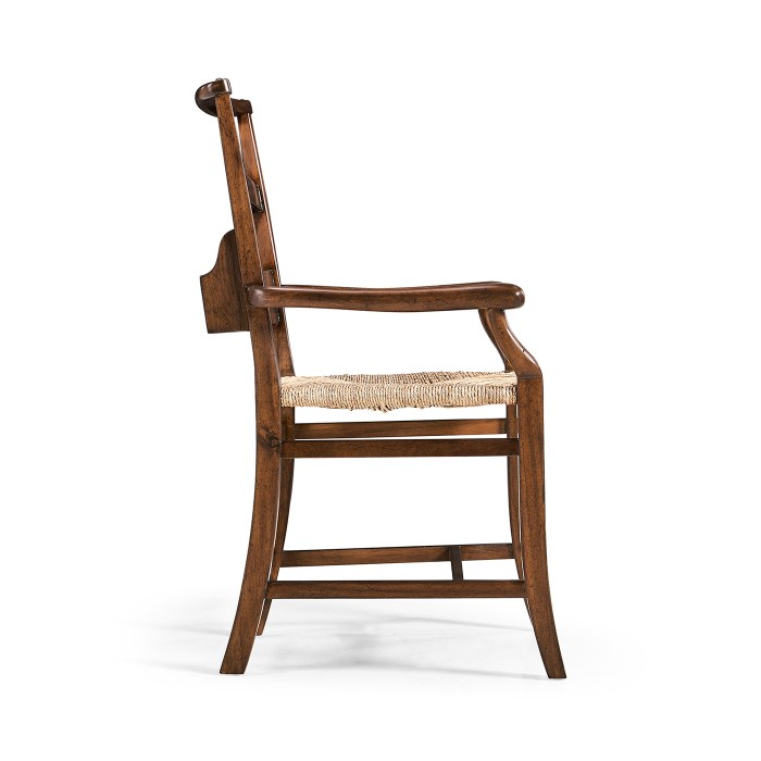 Rustic Walnut Church Dining Arm Chair