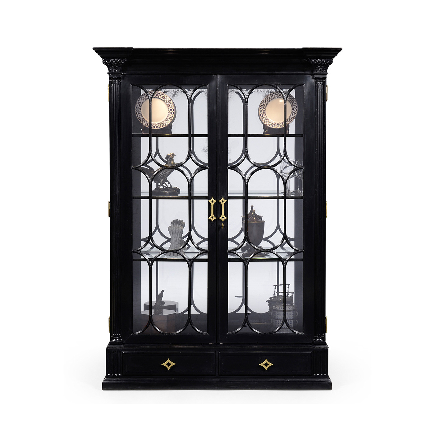 Corinthian Column Black Display Cabinet