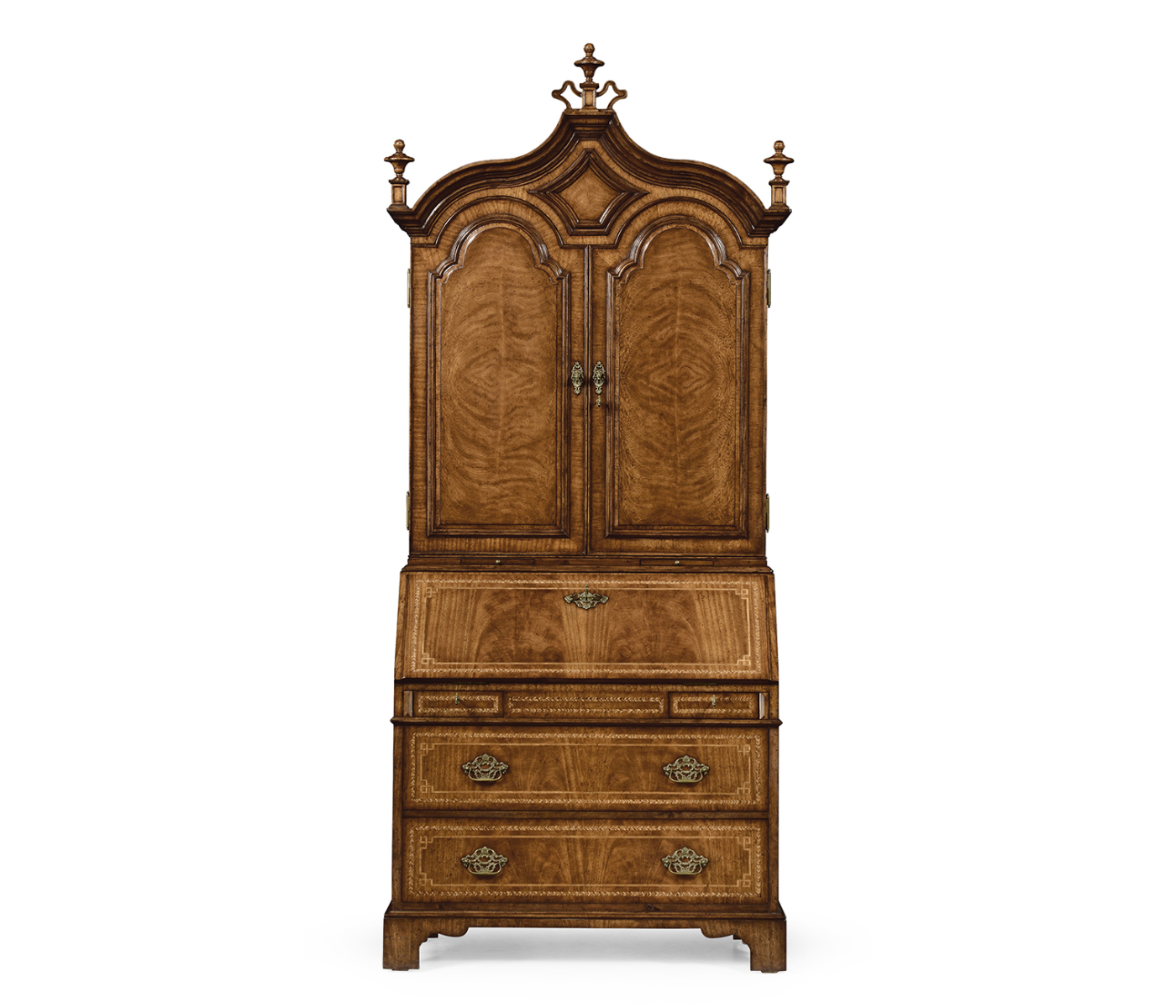 Queen Anne Walnut Bureau with Chinoiserie Interior & Panelled Doors