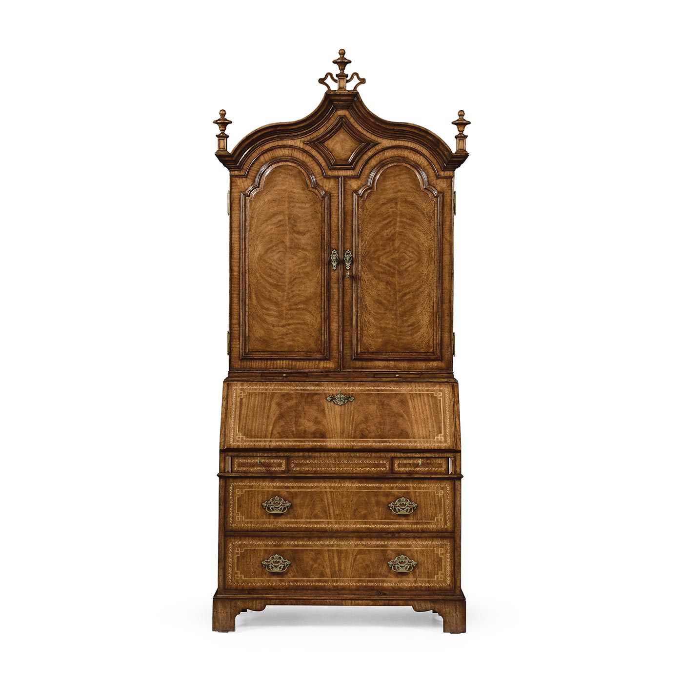 Queen Anne Walnut Bureau with Chinoiserie Interior & Panelled Doors