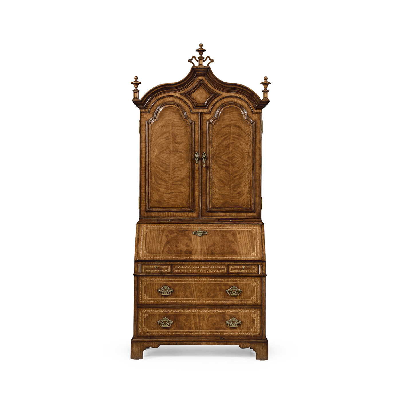 Queen Anne Walnut Bureau with Chinoiserie Interior & Panelled Doors