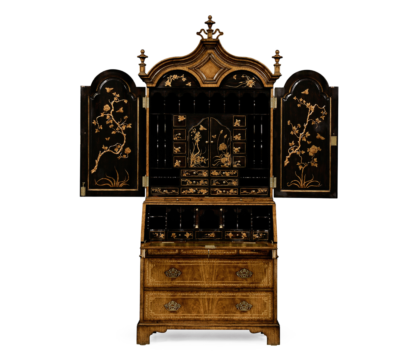 Queen Anne Walnut Bureau with Chinoiserie Interior & Panelled Doors
