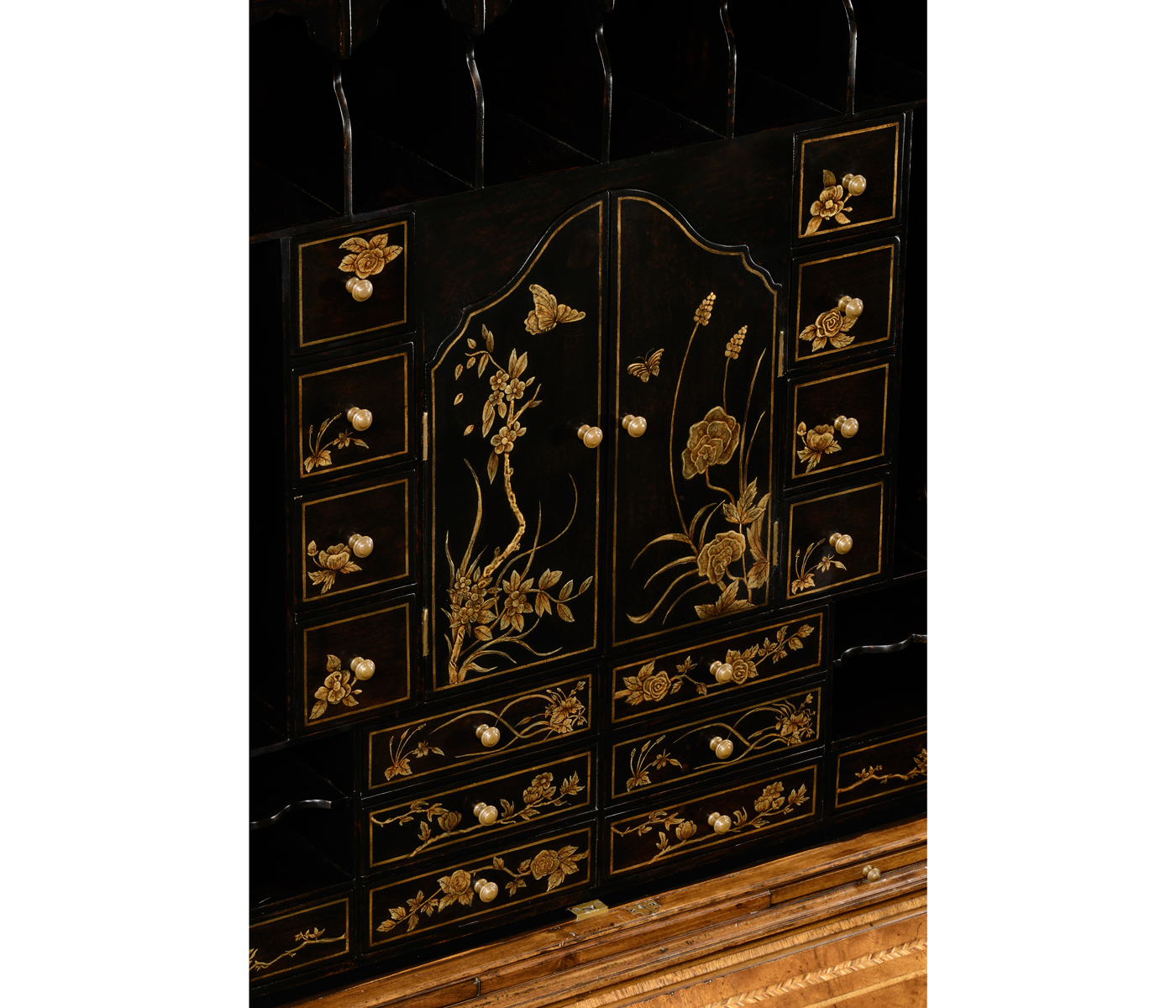 Queen Anne Walnut Bureau with Chinoiserie Interior & Panelled Doors