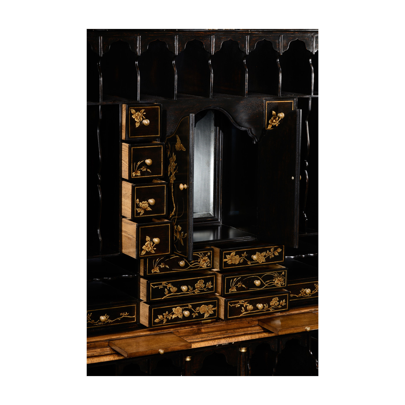 Queen Anne Walnut Bureau with Chinoiserie Interior & Panelled Doors