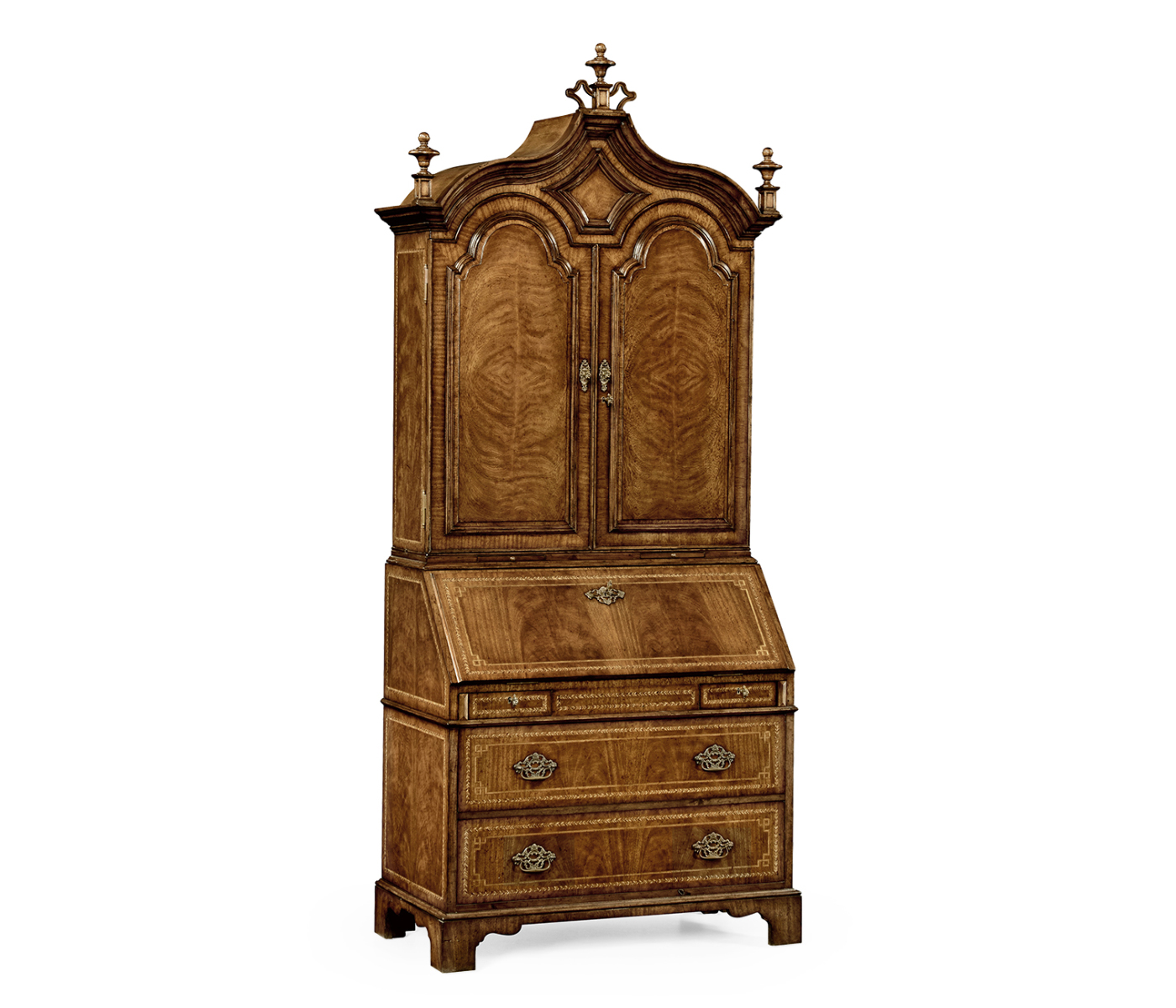 Queen Anne Walnut Bureau with Chinoiserie Interior & Panelled Doors