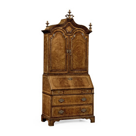 Queen Anne Walnut Bureau with Chinoiserie Interior & Panelled Doors