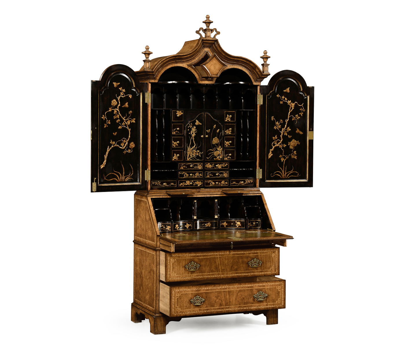 Queen Anne Walnut Bureau with Chinoiserie Interior & Panelled Doors