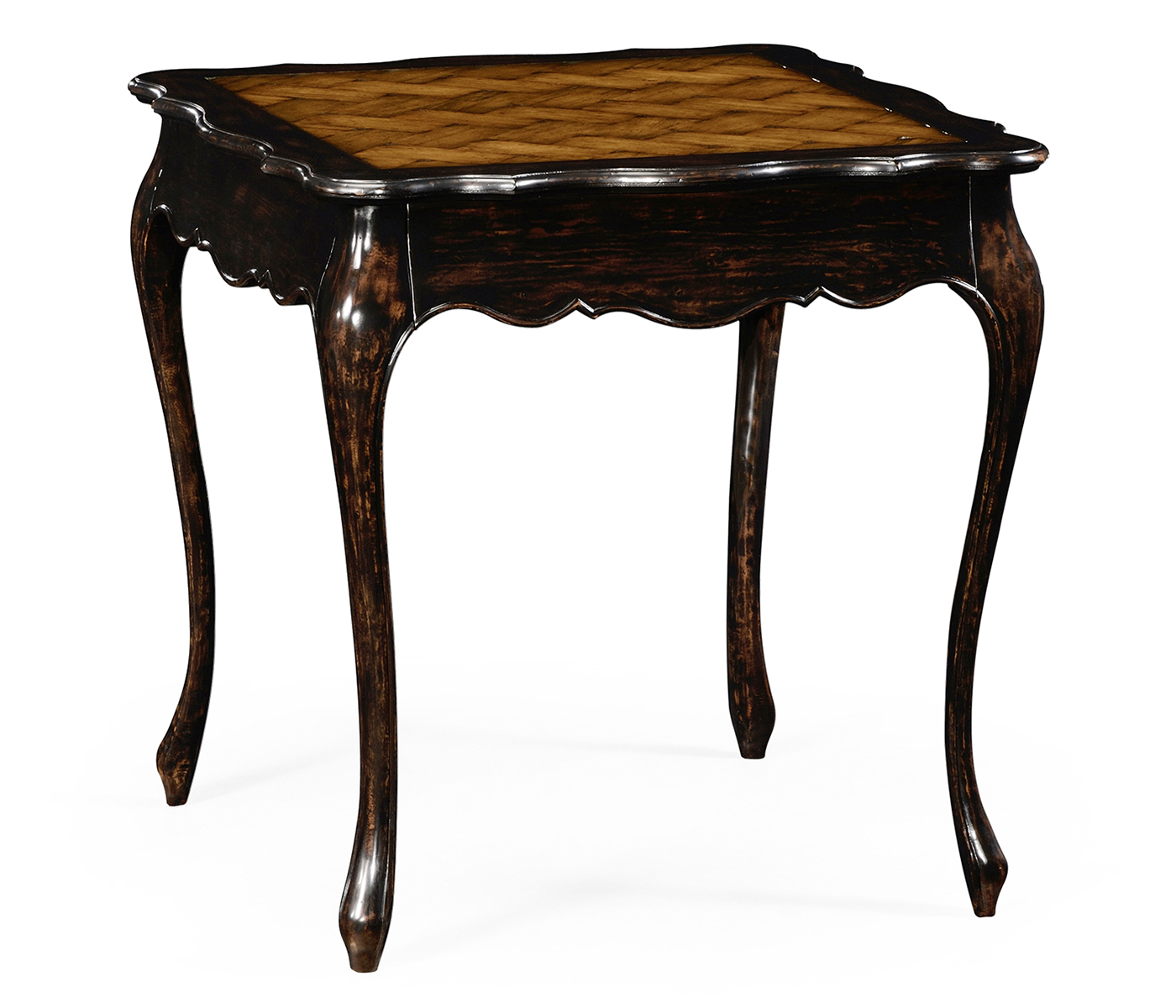 French style black finish side table parquet top