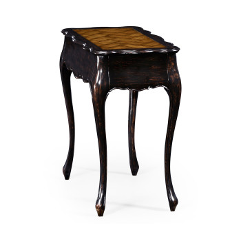 French style black finish end table parquet top