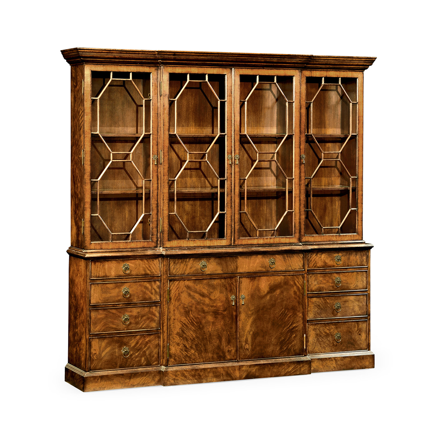 Triple Walnut Display Cabinet with Octagonal Glazing Bars