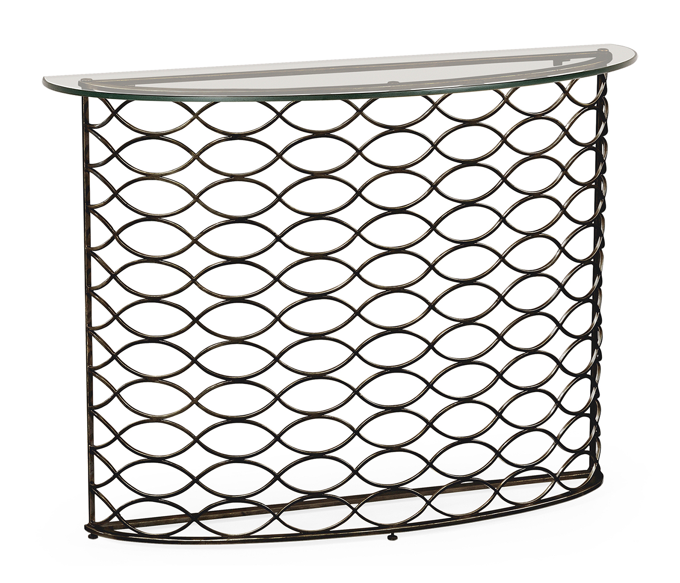 Interlaced Bronze & Glass Demilune Console