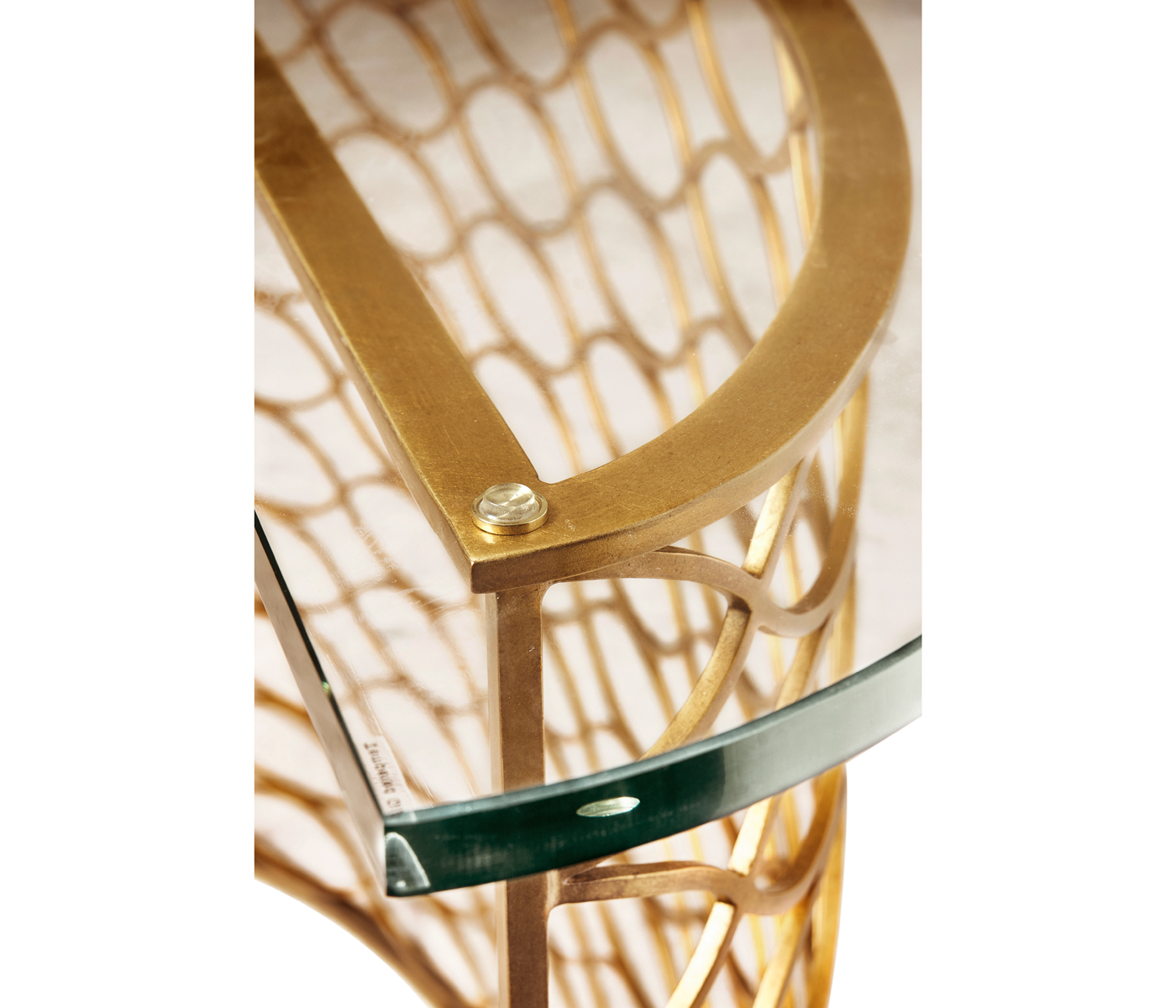 Interlaced Gilded & Glass Demilune Console