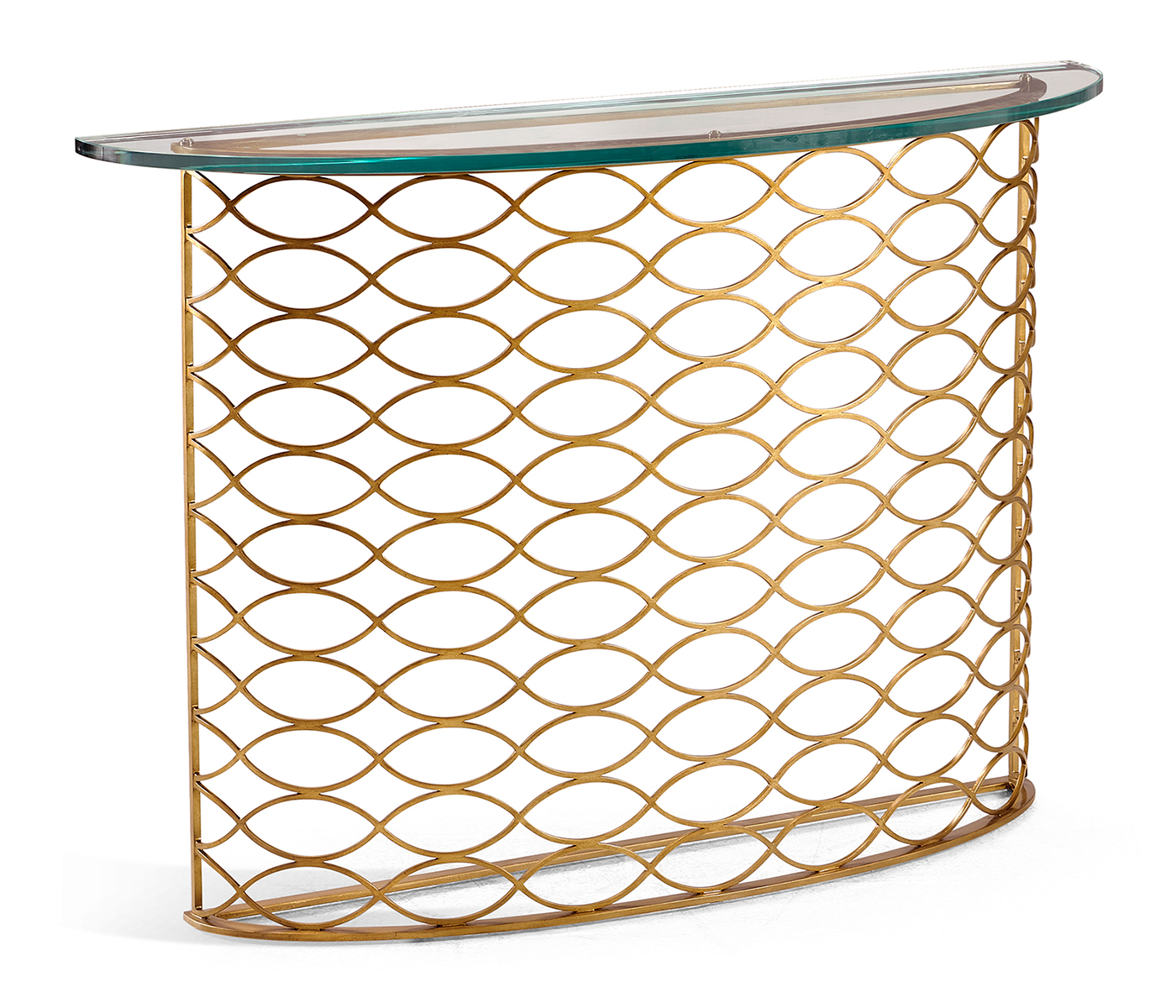 Interlaced Gilded & Glass Demilune Console