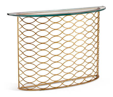 Interlaced Gilded & Glass Demilune Console