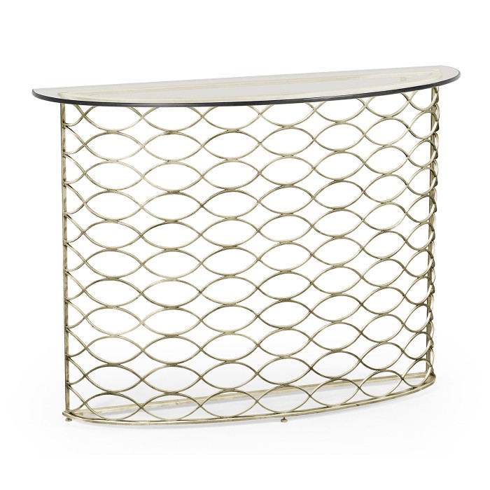 Interlaced Silver & Glass Demilune Console