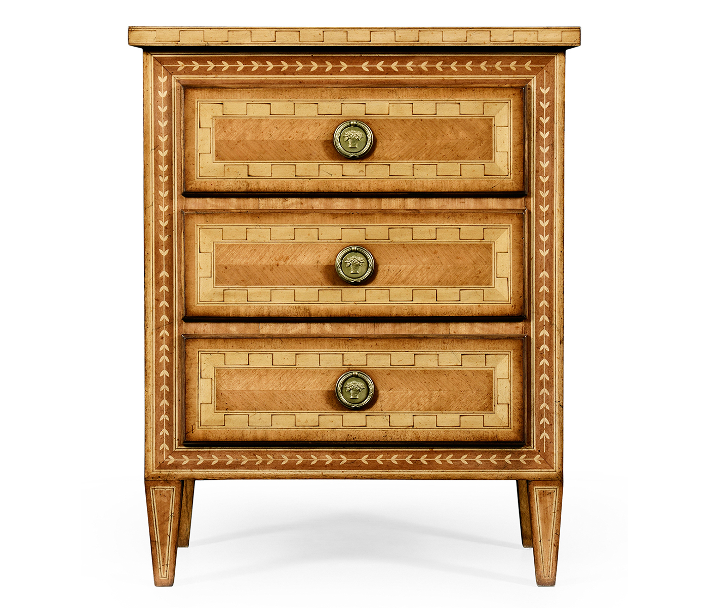 Satinwood & Floral Inlay Bedside Chest of Drawers