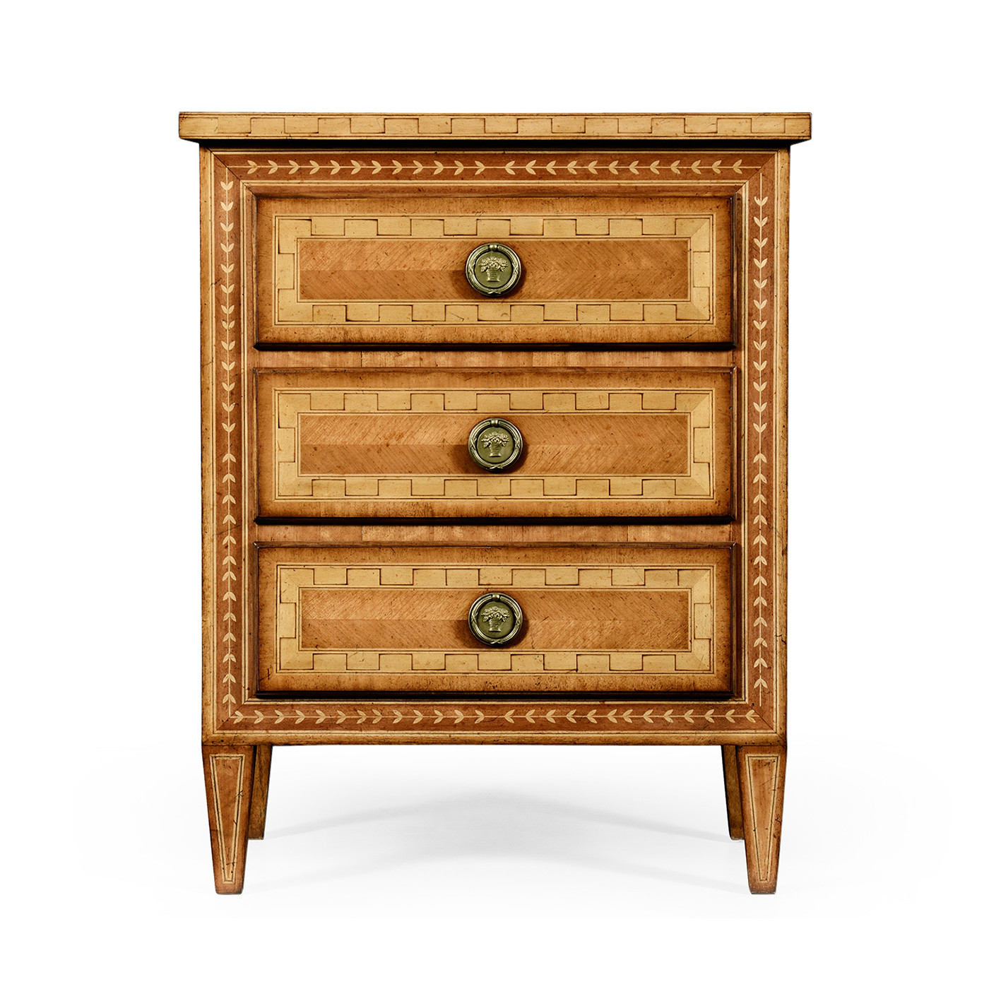 Satinwood & Floral Inlay Bedside Chest of Drawers
