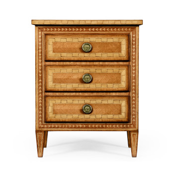 Satinwood & Floral Inlay Bedside Chest of Drawers