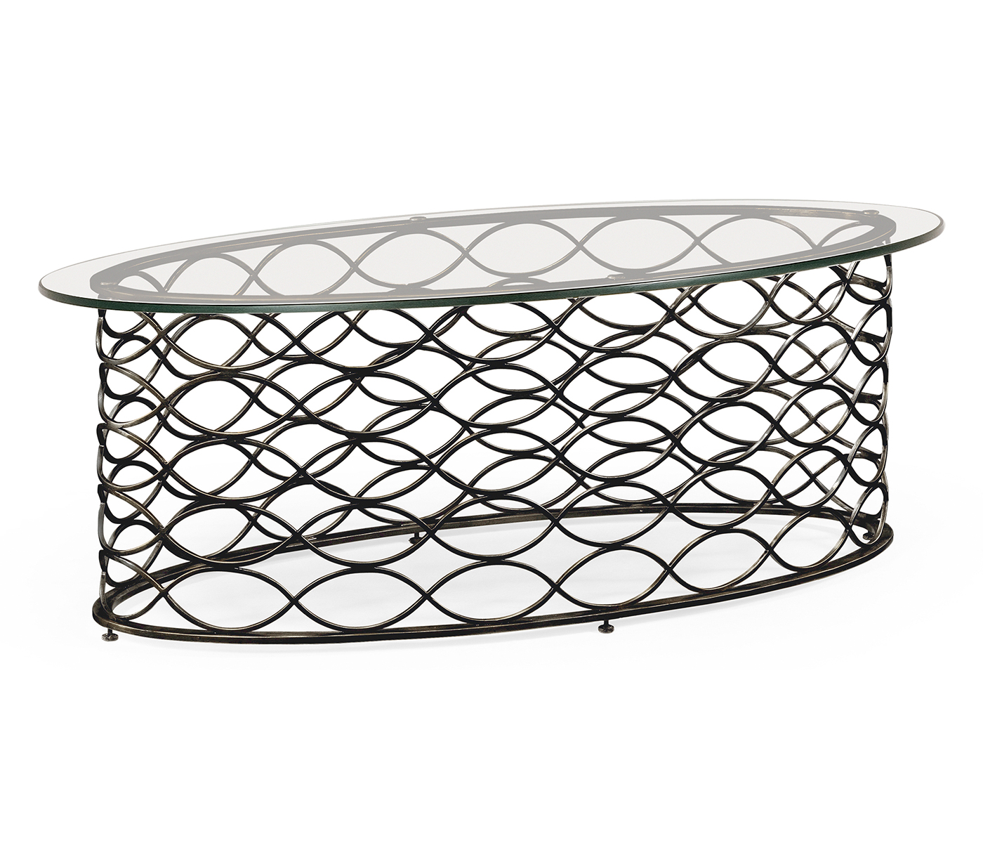 Interlaced bronze & glass oval coffee table