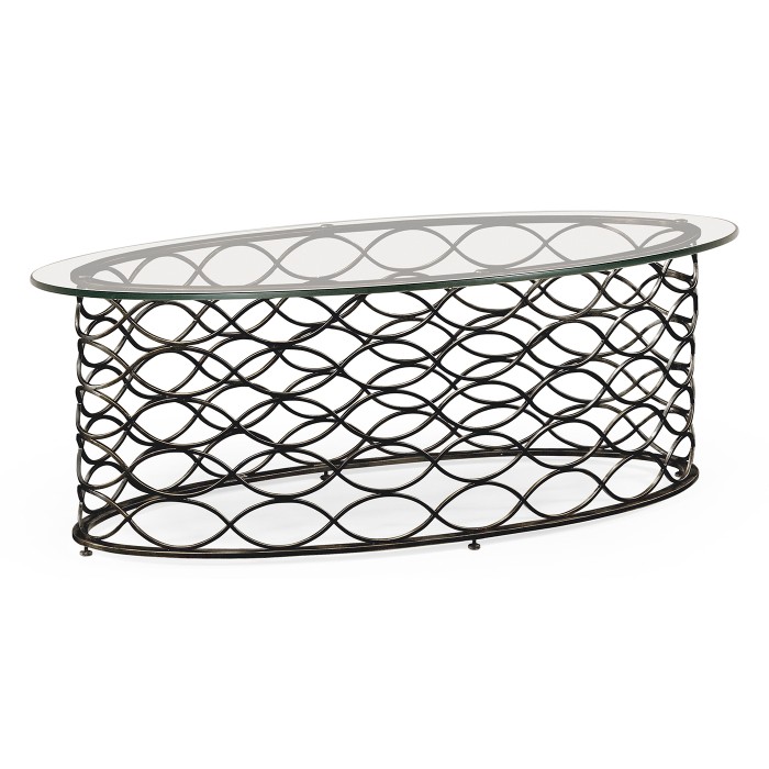 Interlaced bronze & glass oval coffee table