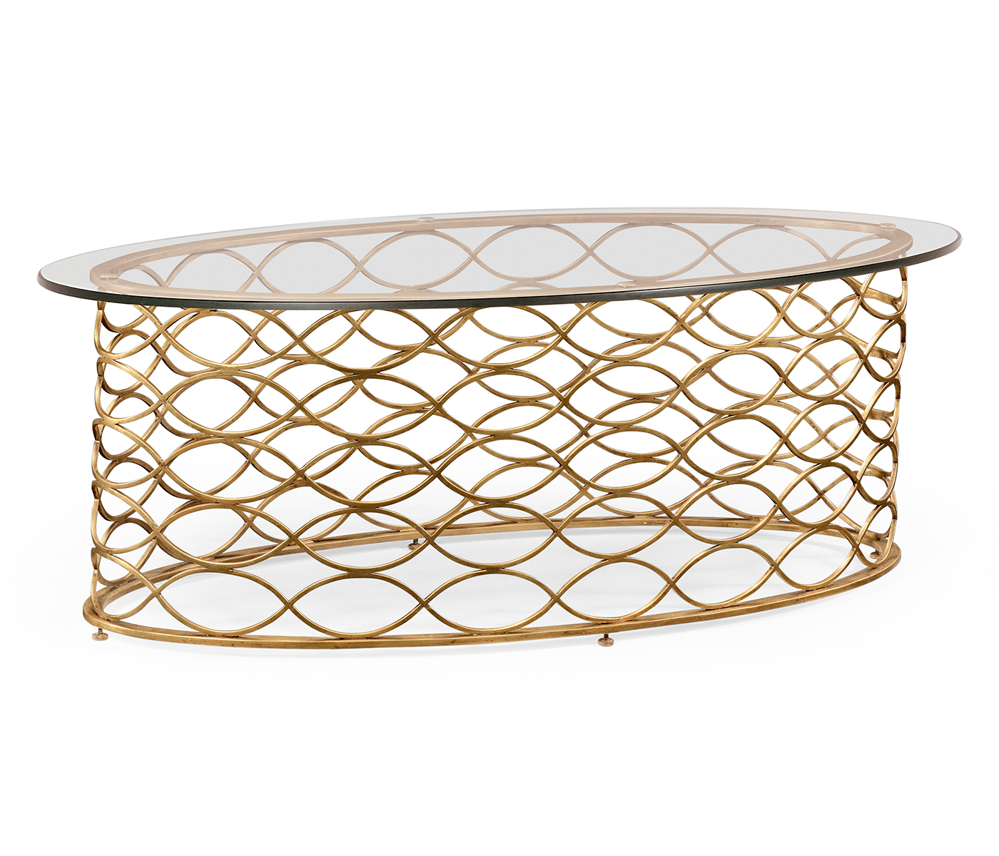 Interlaced gilded & glass oval coffee table
