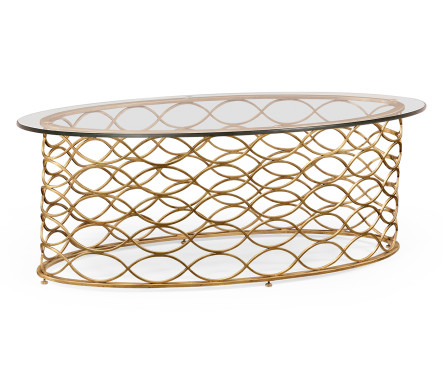 Interlaced gilded & glass oval coffee table
