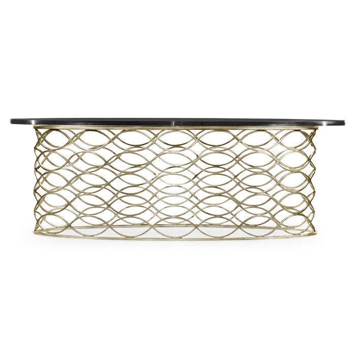 Interlaced silver & glass oval coffee table